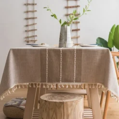 Rustic Lattice Tablecloth Cotton Linen Grey Rectangle Table Cloths for Kitchen Dining, Party, Holiday, , Buffet