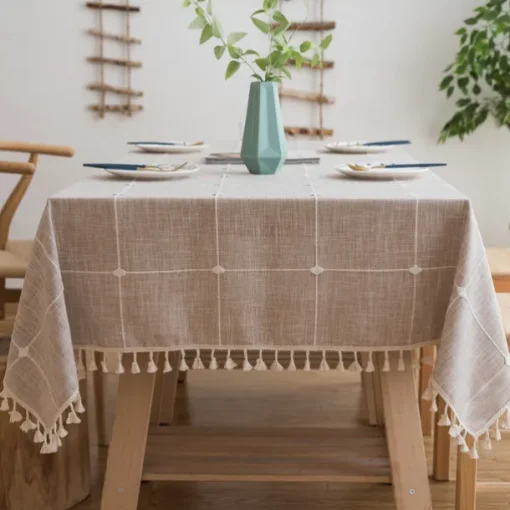 Rustic Lattice Tablecloth Cotton Linen Grey Rectangle Table Cloths for Kitchen Dining, Party, Holiday, , Buffet
