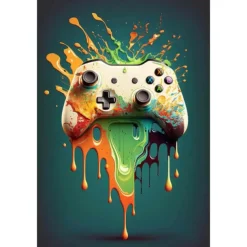 80s 90s Wall Art Colorful Neon Gamer Controller Canvas Poster Fantasy Earphones Esports Gaming Wall Art Painting For Kawaii Room Decor