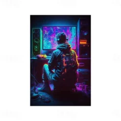 80s 90s Wall Art Colorful Neon Gamer Controller Canvas Poster Fantasy Earphones Esports Gaming Wall Art Painting For Kawaii Room Decor