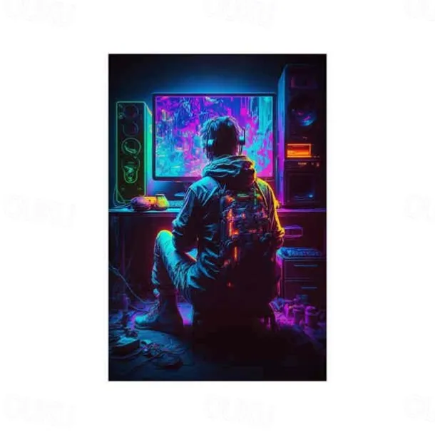 80s 90s Wall Art Colorful Neon Gamer Controller Canvas Poster Fantasy Earphones Esports Gaming Wall Art Painting For Kawaii Room Decor