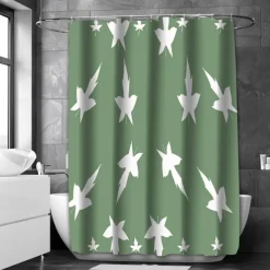 Sage Green Shower Curtain with Hooks Waterproof 180cm*180cm(70