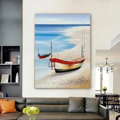 Sailboat Oil painting handmade Abstract Sailboat Canvas Art paintings handmade Nautical Oil Painting Large Sailing Ship paintings Wall Art Modern Seascape Painting for Bedroom office decoration