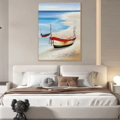 Sailboat Oil painting handmade Abstract Sailboat Canvas Art paintings handmade Nautical Oil Painting Large Sailing Ship paintings Wall Art Modern Seascape Painting for Bedroom office decoration