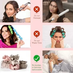 Satin Heatless Curling Set - Curling Stick + Curly Hair Cover, The Zero Heat BUN BONS Curling Set, Big Wave Sleep Lazy Person Curling Hair Artifact, Heatless Curly Hair Set for Women