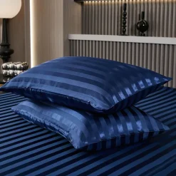 Satin Pillowcase for Hair and Skin 2 Pack Silky Satin Pillow Cases with Strip Pattern No Zipper Pillow Covers with Envelope Closure Suit