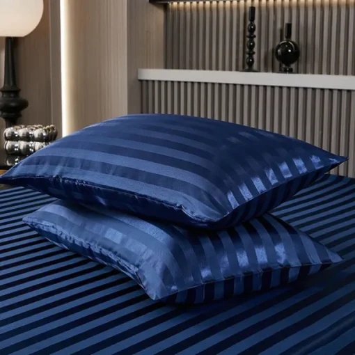 Satin Pillowcase for Hair and Skin 2 Pack Silky Satin Pillow Cases with Strip Pattern No Zipper Pillow Covers with Envelope Closure Suit