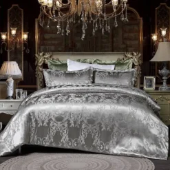 Satin Silk Duvet Cover Bedding Sets Comforter Cover with 1 Duvet Cover or Coverlet，1Sheet，2 Pillowcases for Double/Queen/King(1 Pillowcase for Twin/Single)