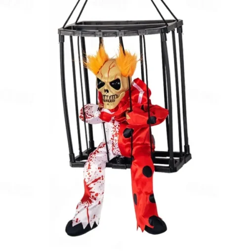 Scary Cage Halloween Doll Haunted House Prop with Screaming Voice Nightmare Creature