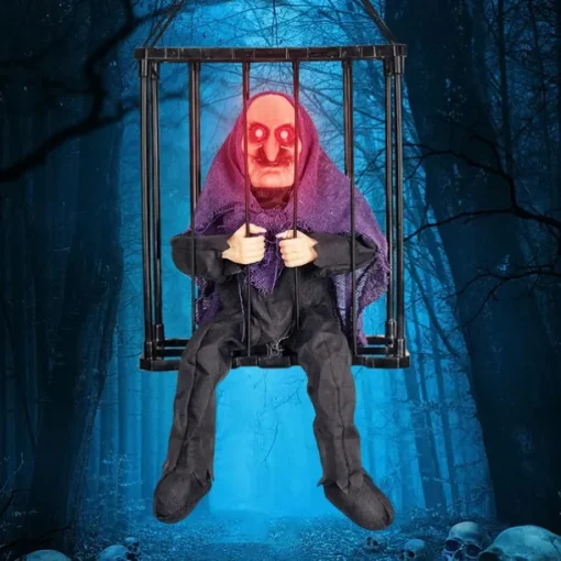 Scary Cage Halloween Doll Haunted House Prop with Screaming Voice Nightmare Creature