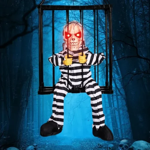 Scary Cage Halloween Doll Haunted House Prop with Screaming Voice Nightmare Creature