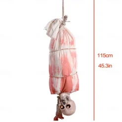Scary Halloween Decorations Hanging Cocoon Corpse Animated Bloody Skull Corpse with Glowing Eyes & Spooky Sound for Haunted House Party Props Halloween Indoor Outdoor Decor