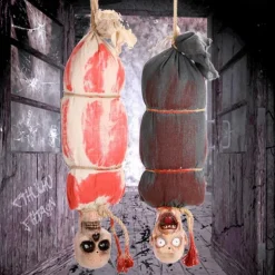 Scary Halloween Decorations Hanging Cocoon Corpse Animated Bloody Skull Corpse with Glowing Eyes & Spooky Sound for Haunted House Party Props Halloween Indoor Outdoor Decor