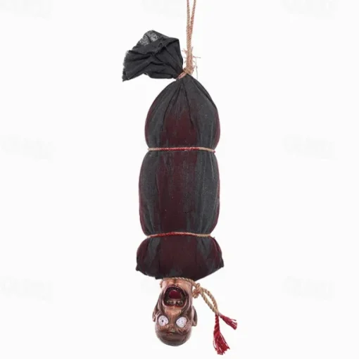 Scary Halloween Decorations Hanging Cocoon Corpse Animated Bloody Skull Corpse with Glowing Eyes & Spooky Sound for Haunted House Party Props Halloween Indoor Outdoor Decor