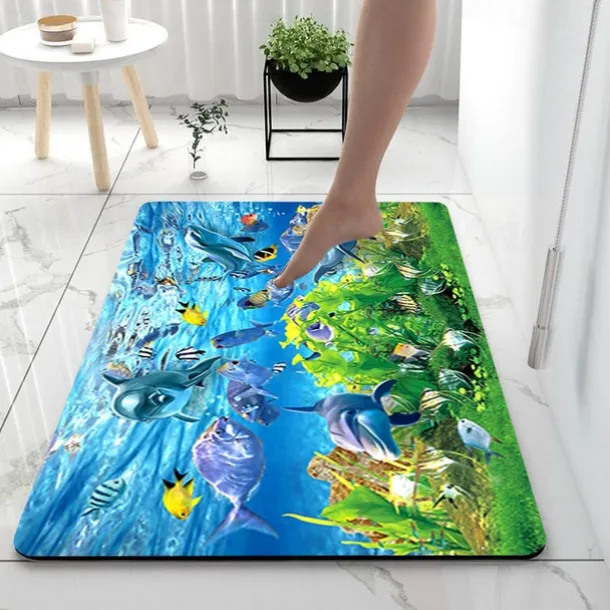 Sea Diatomaceous Earth Bath Mat Non-slip Soft Mat Rubber Anti-Slip Fast Dry Super Absorbent Thin Bathroom Mat for Under Door - Bathroom Floor Mat Rug Bathtub Front Shower Mat Sink