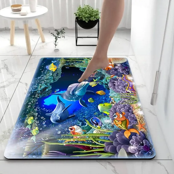 Sea Diatomaceous Earth Bath Mat Non-slip Soft Mat Rubber Anti-Slip Fast Dry Super Absorbent Thin Bathroom Mat for Under Door - Bathroom Floor Mat Rug Bathtub Front Shower Mat Sink