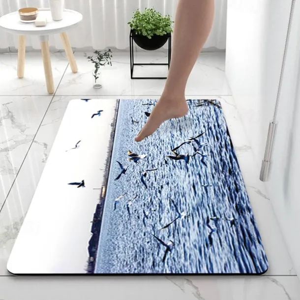 Sea Diatomaceous Earth Bath Mat Non-slip Soft Mat Rubber Anti-Slip Fast Dry Super Absorbent Thin Bathroom Mat for Under Door - Bathroom Floor Mat Rug Bathtub Front Shower Mat Sink