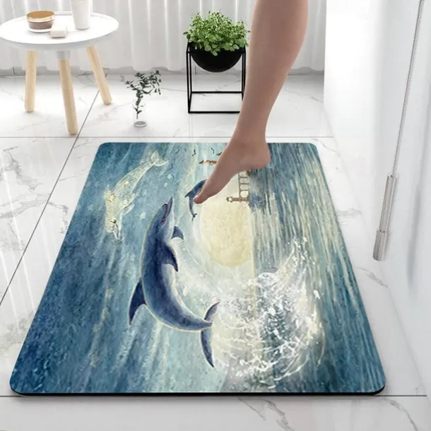 Sea Diatomaceous Earth Bath Mat Non-slip Soft Mat Rubber Anti-Slip Fast Dry Super Absorbent Thin Bathroom Mat for Under Door - Bathroom Floor Mat Rug Bathtub Front Shower Mat Sink