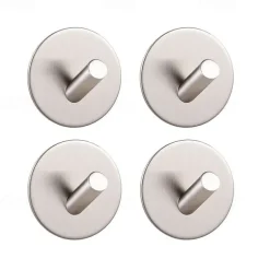 Self-adhesive Round Hooks Durable Stainless Steel Wall Mounted Waterproof Hooks for Bathroom Brushed 4pcs