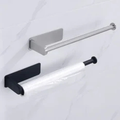 Self-adhesive Towel Holder,Toilet Paper Holder Wall Mounted,Stainless Steel Toilet Paper Roll Holder, Tissue Roll(Black/Chrome)