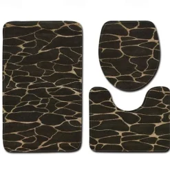 Set of 3 Pieces Bath Mat Non-slip Bathroom Rug, U Shaped Contour Rug & Toilet lid Cover, Marble Texture Bath mat, Non Slip & Soft Absorbent Polyester Carpet
