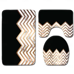 Set of 3 Pieces Bath Mat Non-slip Bathroom Rug, U Shaped Contour Rug & Toilet lid Cover, Marble Texture Bath mat, Non Slip & Soft Absorbent Polyester Carpet