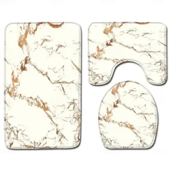 Set of 3 Pieces Bath Mat Non-slip Bathroom Rug, U Shaped Contour Rug & Toilet lid Cover, Marble Texture Bath mat, Non Slip & Soft Absorbent Polyester Carpet