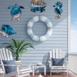 Set of 4 Seahorse Wall Decor Sea Turtle Fish Crab Starfish Sea Urchin Shell Conch Wall Art Decorations Outdoor Beach Theme Decor Ocean Fence Art Wood Outdoor Wall Art for Living Room Bathroom