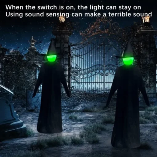 Set of 3 Witches Holding Hands Light Up Face Decoration, Scary Halloween Decorations Outdoor, Voice Control Screaming Witches Decor for Home Outside Yard Lawn Garden Party