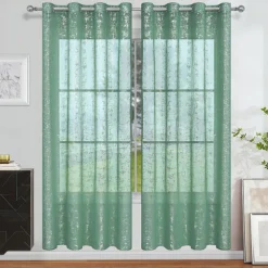 Sheer Curtain with Pattern Grommet Top Window Treatments Circle Printed Sheer for Bedroom, Turquoise Grey 1 Panel