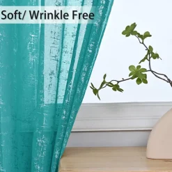 Sheer Curtain with Pattern Grommet Top Window Treatments Circle Printed Sheer for Bedroom, Turquoise Grey 1 Panel