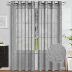 Sheer Curtain with Pattern Grommet Top Window Treatments Circle Printed Sheer for Bedroom, Turquoise Grey 1 Panel