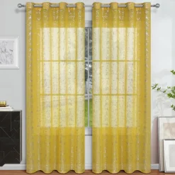 Sheer Curtain with Pattern Grommet Top Window Treatments Circle Printed Sheer for Bedroom, Turquoise Grey 1 Panel