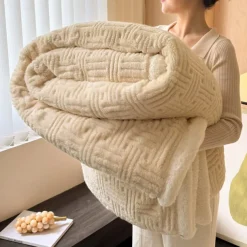 Sherpa Blanket Fleece-Layerd Thick Warm Blanket for Winter Bed Super Soft Fuzzy Flannel Wool Like Reversible Velvet Plush Twin Queen King Weighted Blanket
