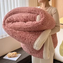 Sherpa Blanket Fleece-Layerd Thick Warm Blanket for Winter Bed Super Soft Fuzzy Flannel Wool Like Reversible Velvet Plush Twin Queen King Weighted Blanket