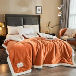 Sherpa Blanket Fleece-Layerd Thick Warm Blanket for Winter Bed Super Soft Fuzzy Flannel Wool Like Reversible Velvet Plush Twin Queen King Weighted Blanket