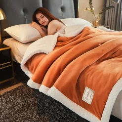 Sherpa Blanket Fleece-Layerd Thick Warm Blanket for Winter Bed Super Soft Fuzzy Flannel Wool Like Reversible Velvet Plush Twin Queen King Weighted Blanket