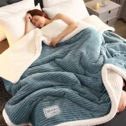 Sherpa Blanket Fleece-Layerd Thick Warm Blanket for Winter Bed Super Soft Fuzzy Flannel Wool Like Reversible Velvet Plush Twin Queen King Weighted Blanket
