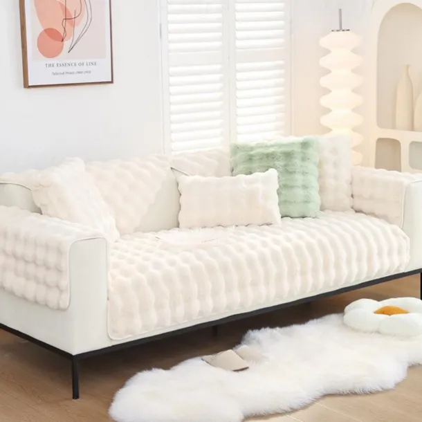 Sherpa Sofa Cover Sofa Seat Mat Plush Slipcover Sectional Couch Covers,Furniture Protector Anti-Slip Couch Covers for Dogs Cats Kids(Sold by Piece/Not All Set)