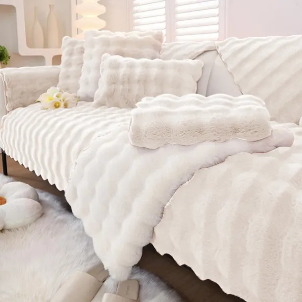 Sherpa Sofa Cover Sofa Seat Mat Plush Slipcover Sectional Couch Covers,Furniture Protector Anti-Slip Couch Covers for Dogs Cats Kids(Sold by Piece/Not All Set)