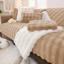 Sherpa Sofa Cover Sofa Seat Mat Plush Slipcover Sectional Couch Covers,Furniture Protector Anti-Slip Couch Covers for Dogs Cats Kids(Sold by Piece/Not All Set)