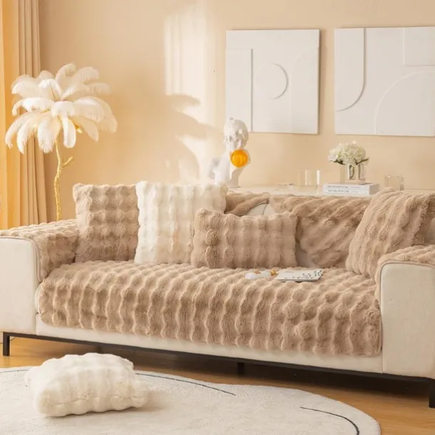 Sherpa Sofa Cover Sofa Seat Mat Plush Slipcover Sectional Couch Covers,Furniture Protector Anti-Slip Couch Covers for Dogs Cats Kids(Sold by Piece/Not All Set)