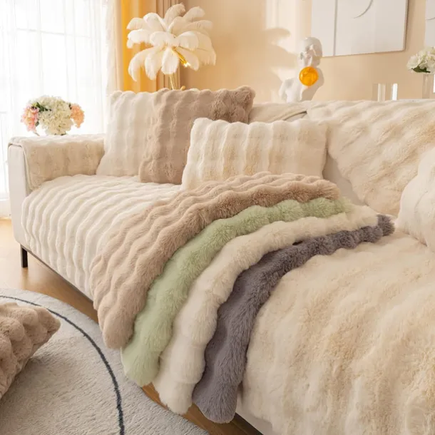 Sherpa Sofa Cover Sofa Seat Mat Plush Slipcover Sectional Couch Covers,Furniture Protector Anti-Slip Couch Covers for Dogs Cats Kids(Sold by Piece/Not All Set)