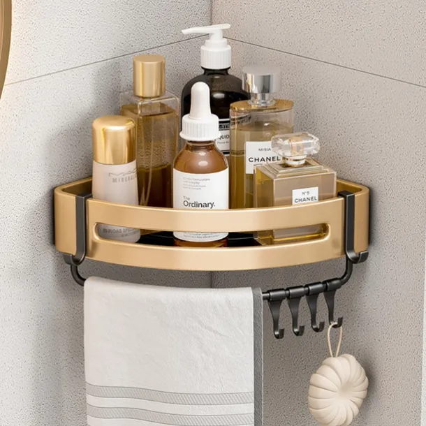 Shower Caddy Bathroom Corner Shelf Bathroom Shower Caddy Organizer for Kitchen Toilet No Drilling 2-tier Bathroom Corner Shelves Shower Caddies(Black&Golden)
