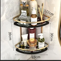 Shower Caddy Bathroom Corner Shelf Bathroom Shower Caddy Organizer for Kitchen Toilet No Drilling 2-tier Bathroom Corner Shelves Shower Caddies(Black&Golden)