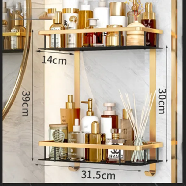 Shower Caddy Bathroom Corner Shelf Bathroom Shower Caddy Organizer for Kitchen Toilet No Drilling 2-tier Bathroom Corner Shelves Shower Caddies(Black&Golden)