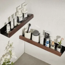 Shower Caddy Bathroom Shelves Wall Mounted Walnut Space Aluminum Shower Shelf Storage Organizer Rack Bathroom Kitchen Bathroom Hardware Pendant Shower Rack Corner Shelf 1pc