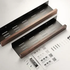 Shower Caddy Bathroom Shelves Wall Mounted Walnut Space Aluminum Shower Shelf Storage Organizer Rack Bathroom Kitchen Bathroom Hardware Pendant Shower Rack Corner Shelf 1pc