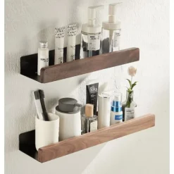 Shower Caddy Bathroom Shelves Wall Mounted Walnut Space Aluminum Shower Shelf Storage Organizer Rack Bathroom Kitchen Bathroom Hardware Pendant Shower Rack Corner Shelf 1pc
