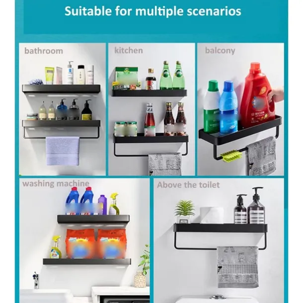 Shower Caddy Bathroom Shelves Wall Mounted Black Storage Organizer Rack Bathroom Kitchen Bathroom Hardware Pendant Bathroom Shelf Space Aluminum Shower Rack Corner Shelf Square Bath Shower Shelf